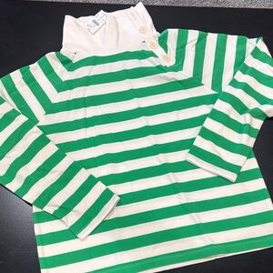 J. Crew Green and Cream Striped Button-Shoulder Sweatshirt